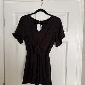Entro Tie Front Romper Black Cutout Short Sleeve